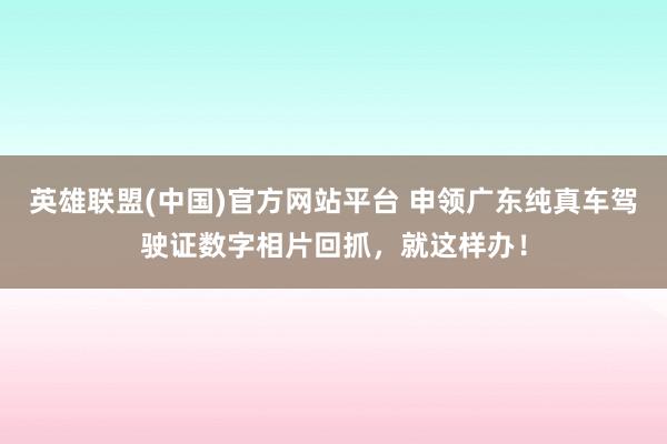 英雄联盟(中国)官方网站平台 申领广东纯真车驾驶证数字相片回抓，就这样办！