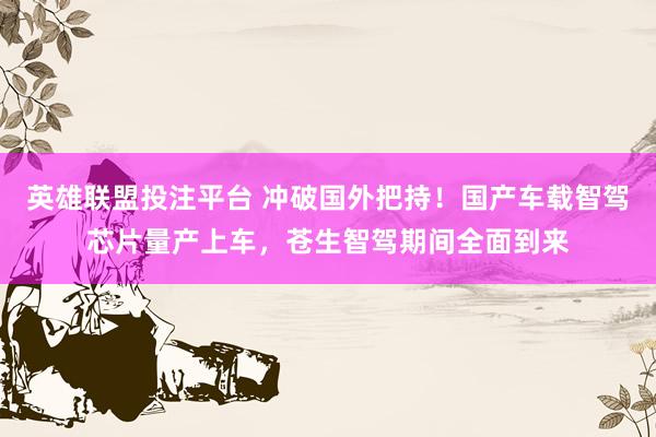 英雄联盟投注平台 冲破国外把持！国产车载智驾芯片量产上车，苍生智驾期间全面到来