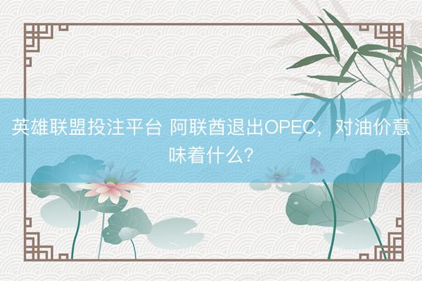 英雄联盟投注平台 阿联酋退出OPEC，对油价意味着什么？