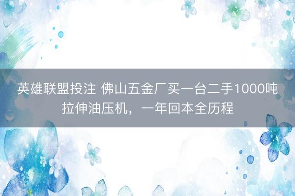 英雄联盟投注 佛山五金厂买一台二手1000吨拉伸油压机，一年回本全历程